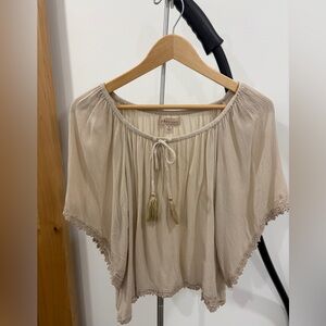 Philosophy Taupe Peasant Tie-Front Blouse Boho Loose Blouse